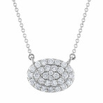 18K White Gold Oval Cluster Diamond Necklace // 18" // New