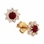 18K Yellow Gold Diamond + Ruby Earrings // New