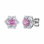 18K White Gold Diamond + Pink Sapphire Earrings // New