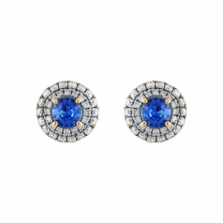 18K Yellow Gold Diamond + Blue Sapphire Earrings I // New