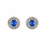 18K Yellow Gold Diamond + Blue Sapphire Earrings I // New