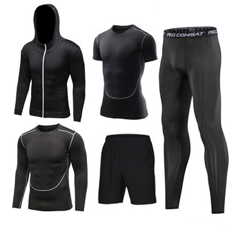 Contrast Piped 5 Piece Workout Set // Style 2 // Black + Gray (S)
