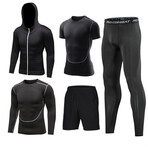 Contrast Piped 5 Pc Workout Set // Style 2 // Black + Gray (3XL)