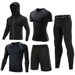 Contrast Piped 5 Pc Workout Set // Black + Gray (3XL)