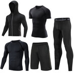 Contrast Piped 5 Piece Workout Set // Style 1 // Black + Matte Black (S)