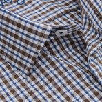 Israel Button Up Shirt // Blue + Brown (M)