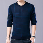 Contrast Lines Crewneck Sweater // Blue (XL)