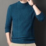 Cable Knit Mock Neck Sweater // Ocean Blue (L)