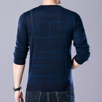 Contrast Lines Crewneck Sweater // Blue (4XL)
