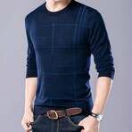 Contrast Lines O-Neck Sweater // Blue (L)