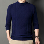 Cable Knit Mock Neck Sweater // Royal Blue (XL)