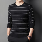 Striped O-Neck Sweater // Black + White (L)