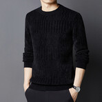 Textured Chenille Crewneck Sweater // Black (2XL)
