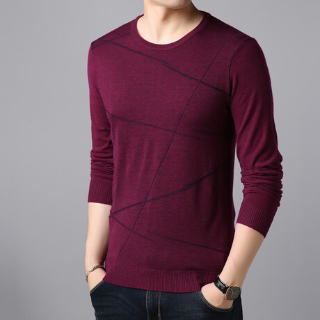 Dynamic Line Stitch O-Neck Sweater // Burgandy (M)