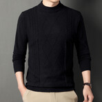 Cable Knit Mock Neck Sweater // Black (2XL)