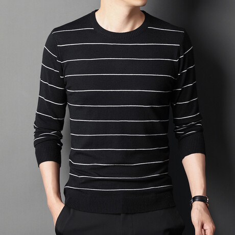 Striped O-Neck Sweater // Black + White (M)
