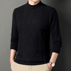 Cable Knit Mock Neck Sweater // Black (4XL)