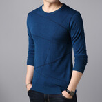 Dynamic Line Stitch O-Neck Sweater // Blue (2XL)