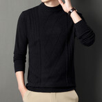 Cable Knit Mock Neck Sweater // Black (2XL)