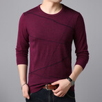 Dynamic Line Stitch O-Neck Sweater // Burgandy (3XL)
