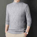 Cable Knit Mock Neck Sweater // Light Gray (L)