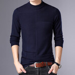 Block Textured Crewneck Sweater // Navy Blue (2XL)