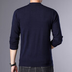 Block Textured Crewneck Sweater // Navy Blue (M)