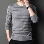 Striped O-Neck Sweater // Gray + Black (L)