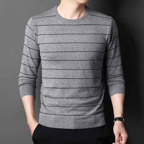 Striped Crewneck Sweater // Gray + Black (M)