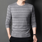 Striped O-Neck Sweater // Gray + Black (L)