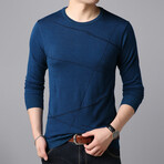 Dynamic Line Stitch O-Neck Sweater // Blue (3XL)