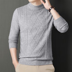 Cable Knit Mock Neck Sweater // Light Gray (2XL)