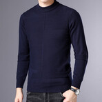 Block Textured O-Neck Sweater // Navy Blue (L)