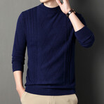 Cable Knit Mock Neck Sweater // Royal Blue (L)