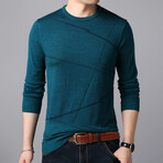 Dynamic Line Stitch Crewneck Sweater // Teal Blue (L)