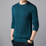 Dynamic Line Stitch O-Neck Sweater // Teal Blue (XL)