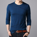 Dynamic Line Stitch O-Neck Sweater // Blue (2XL)