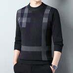 Big Plaid O-Neck Sweater // Charcoal + Navy + White (M)