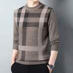 Big Plaid Crewneck Sweater // Brown (4XL)