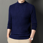 Cable Knit Mock Neck Sweater // Royal Blue (3XL)