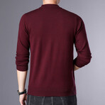 Block Textured O-Neck Sweater // Burgandy (3XL)