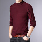 Block Textured Crewneck Sweater // Burgundy (M)