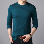 Dynamic Line Stitch Crewneck Sweater // Teal Blue (XL)