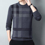 Big Plaid Crewneck Sweater // Gray (L)