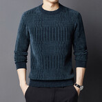 Textured Chenille O-Neck Sweater // Blue (L)