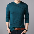 Dynamic Line Stitch Crewneck Sweater // Teal Blue (2XL)