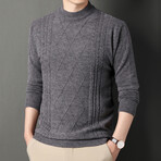 Cable Knit Mock Neck Sweater // Dark Gray (4XL)