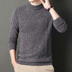 Cable Knit Mock Neck Sweater // Dark Gray (2XL)