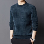 Textured Chenille Crewneck Sweater // Blue (L)