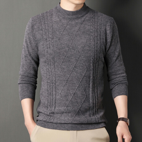 Cable Knit Mock Neck Sweater // Dark Gray (M)